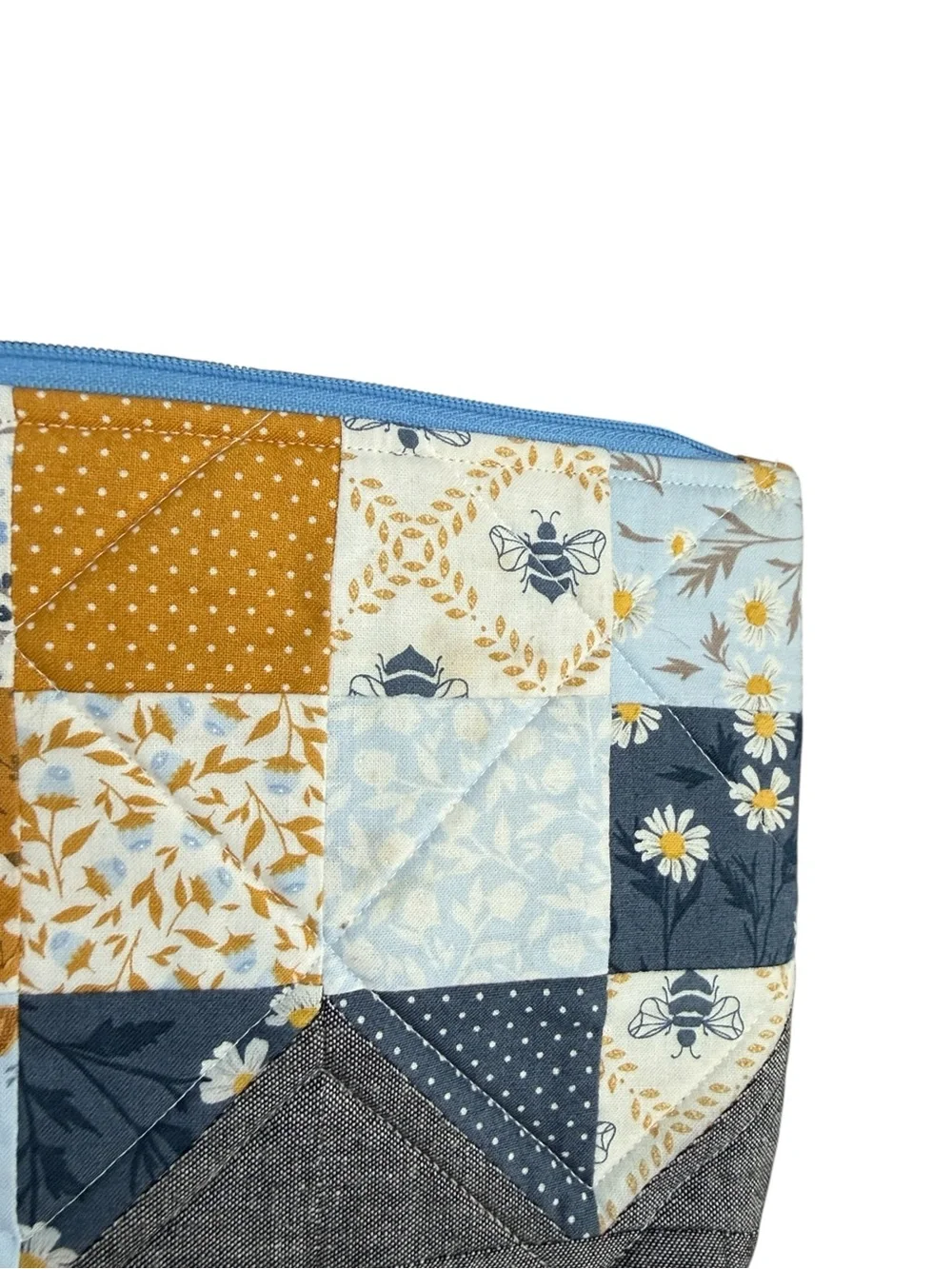 Handmade Quilted Wilma Pouch With Enamel Happy Pumpkin Charm 11”x8”